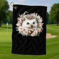 Adorable Hedgehog In Floral Frame Golf Towel thumb 1