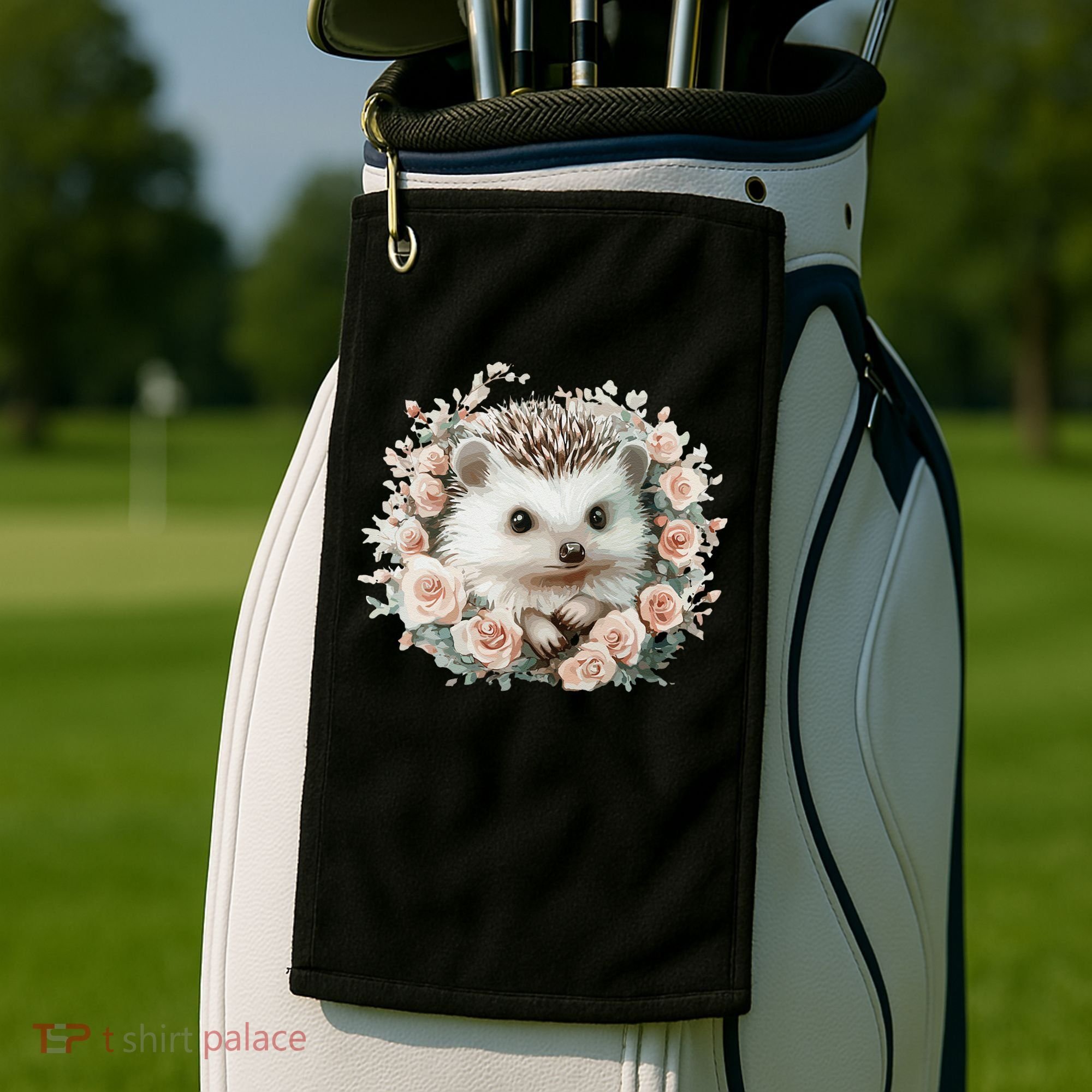 Adorable Hedgehog In Floral Frame Golf Towel