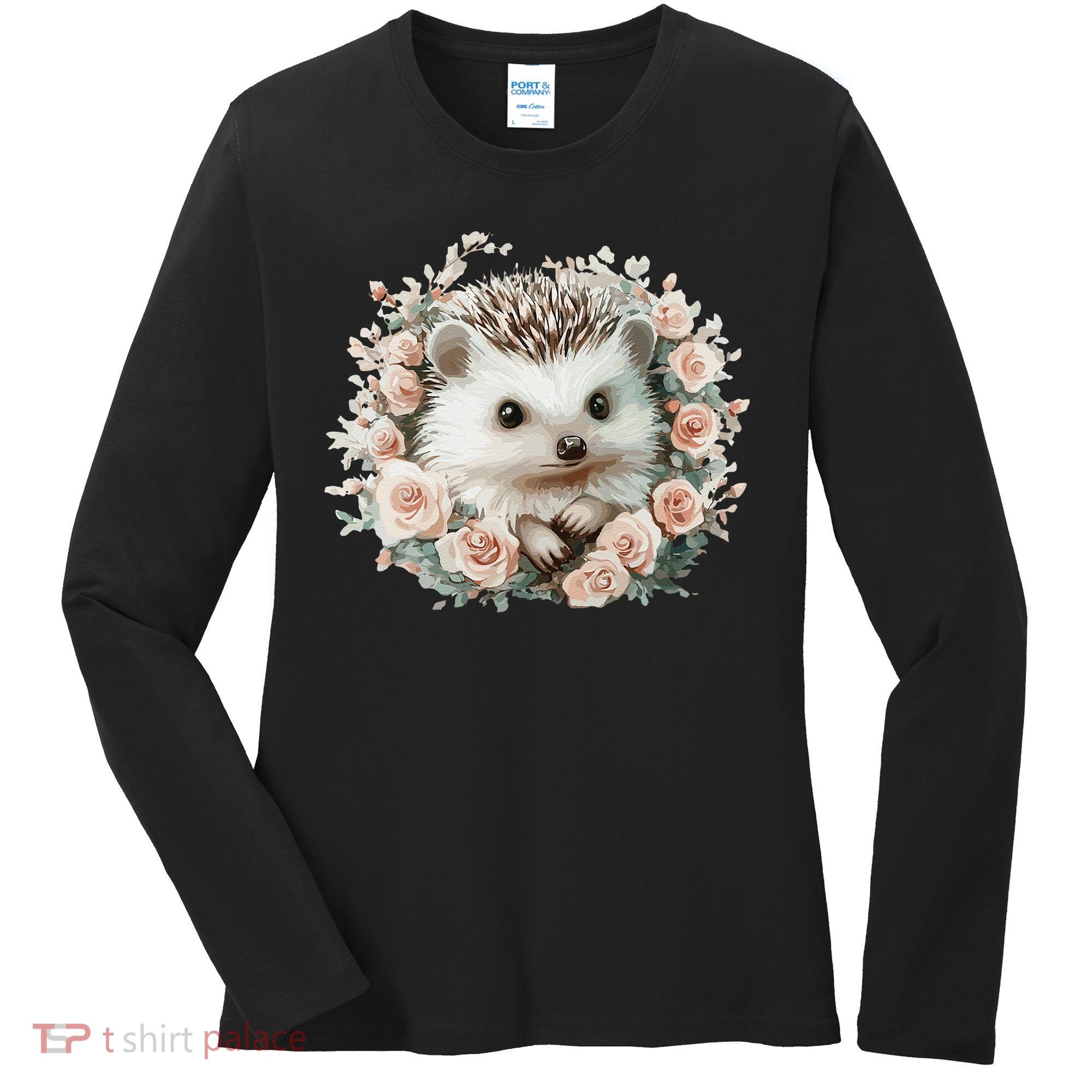 Adorable Hedgehog In Floral Frame Women's Long Sleeve Shirt
