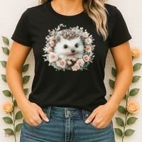 Adorable Hedgehog In Floral Frame Women's T-Shirt thumb 2