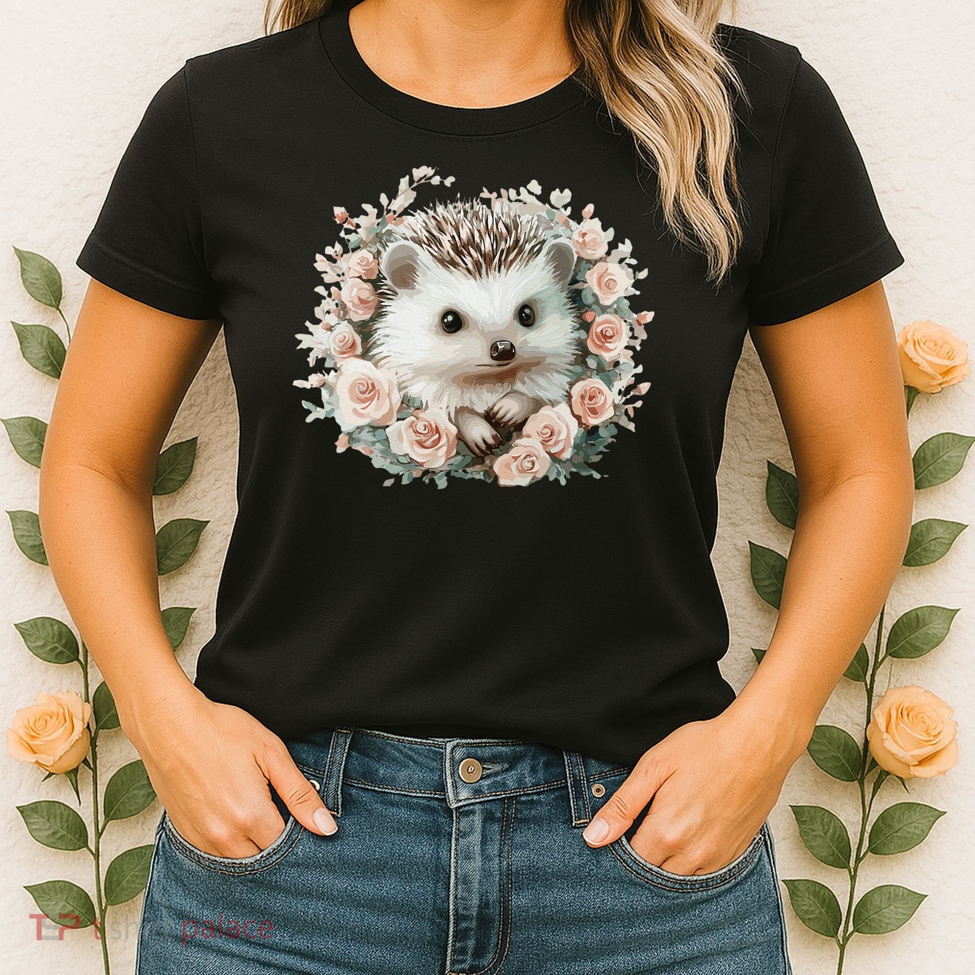 Adorable Hedgehog In Floral Frame Women's T-Shirt