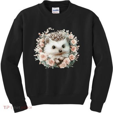 Adorable Hedgehog In Floral Frame Kids Sweatshirt