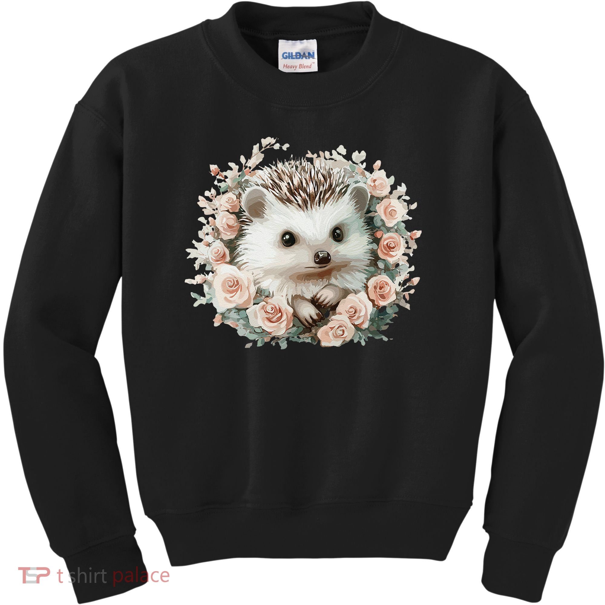 Adorable Hedgehog In Floral Frame Kids Sweatshirt