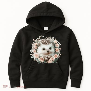 Adorable Hedgehog In Floral Frame Kids Hoodie