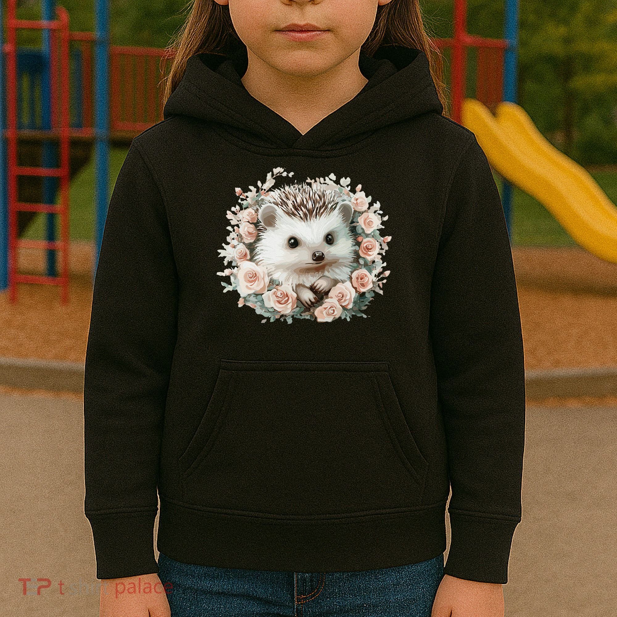 Adorable Hedgehog In Floral Frame Kids Hoodie