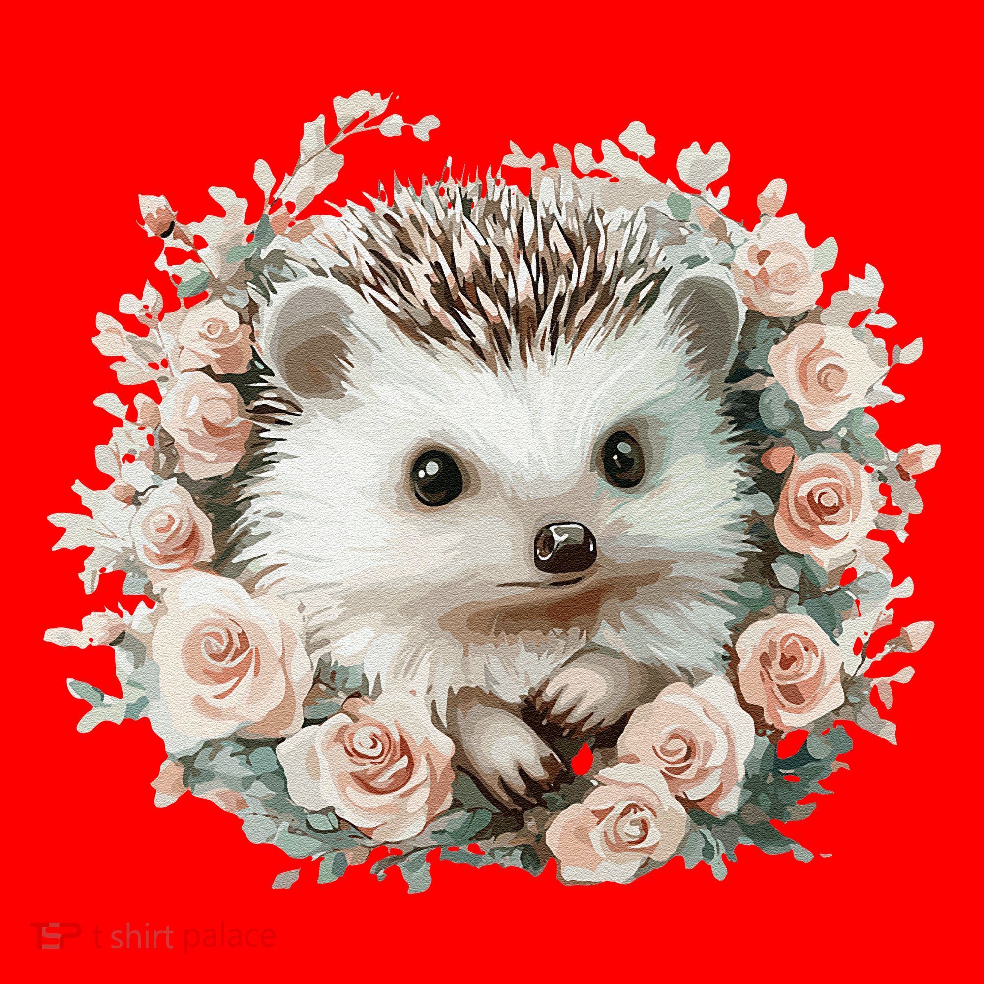 Adorable Hedgehog In Floral Frame Santa Hat
