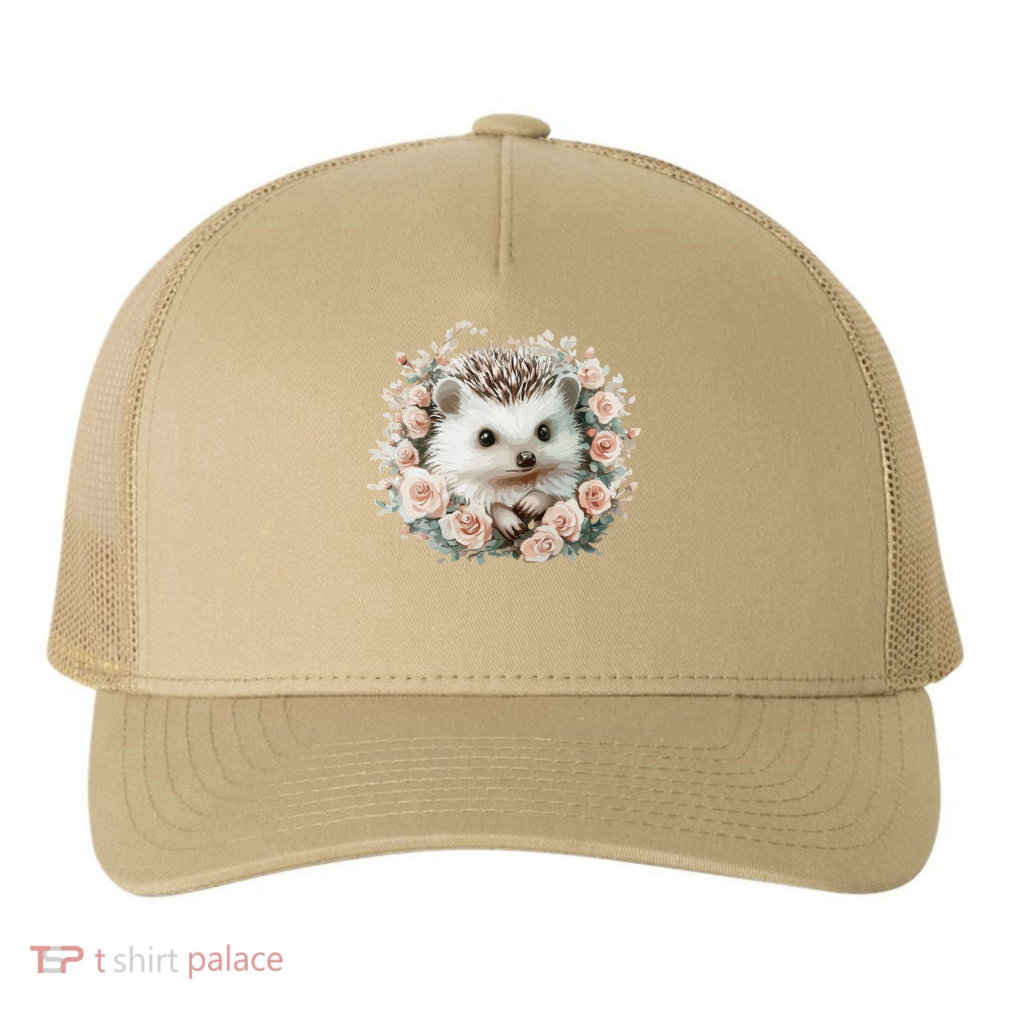 Adorable Hedgehog In Floral Frame Yupoong Adult 5-Panel Trucker Hat