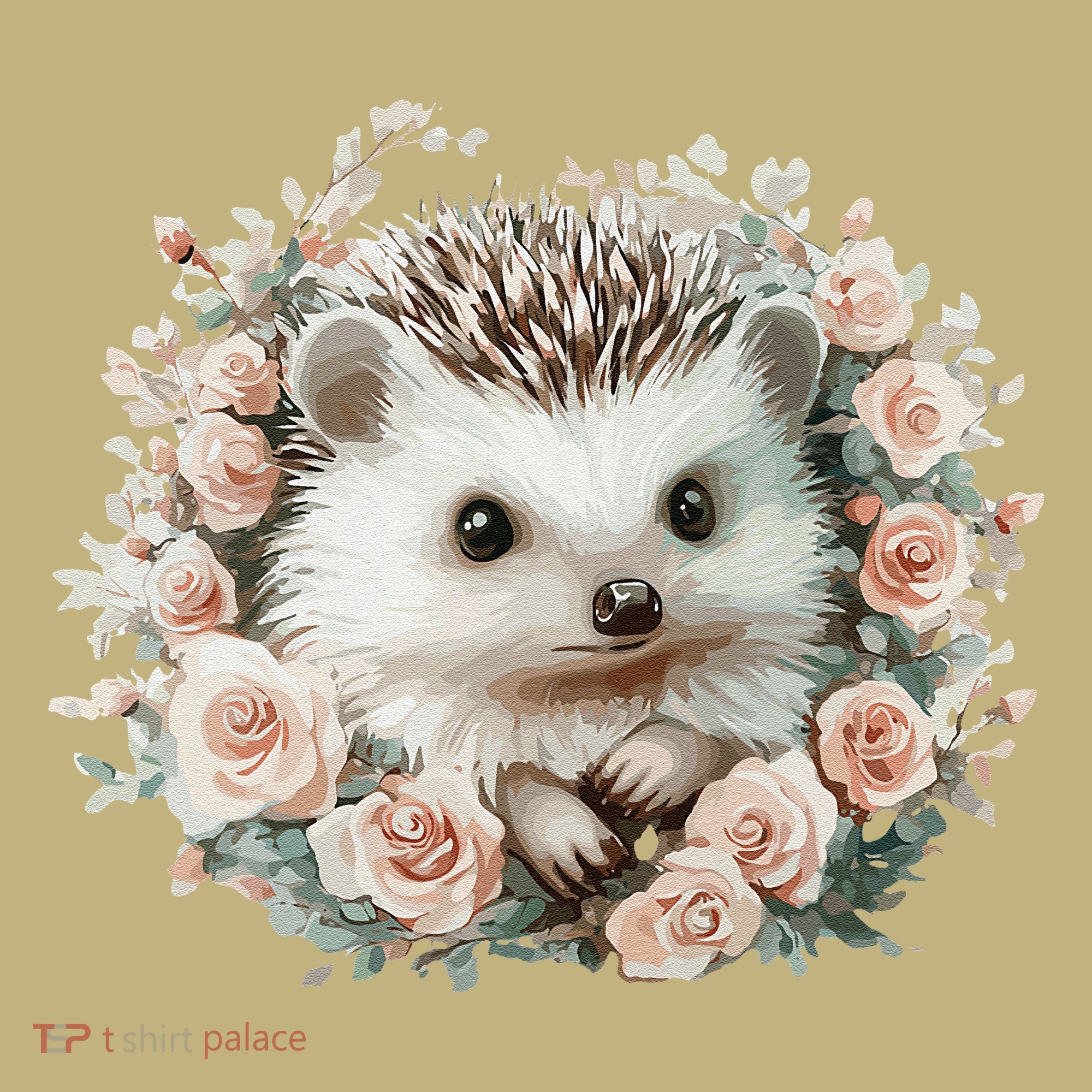 Adorable Hedgehog In Floral Frame Yupoong Adult 5-Panel Trucker Hat