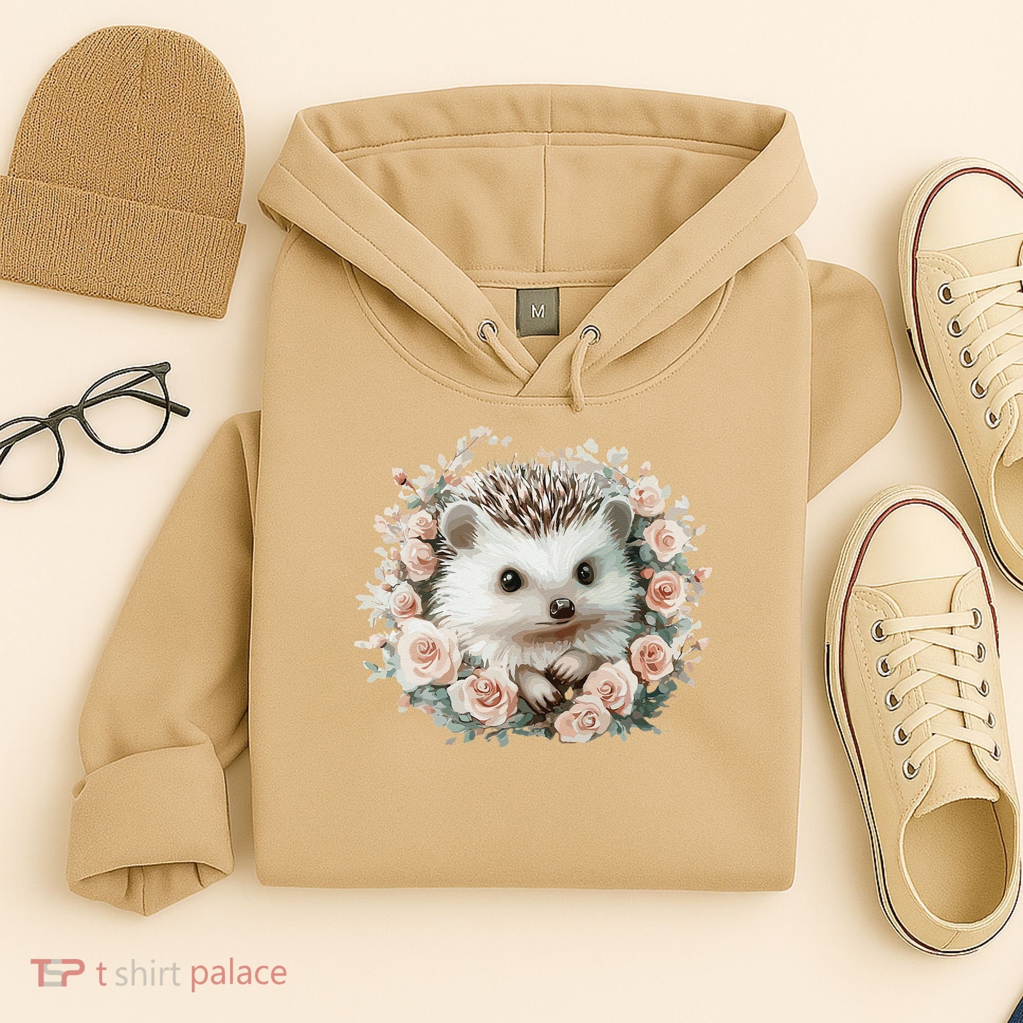 Adorable Hedgehog In Floral Frame Hoodie