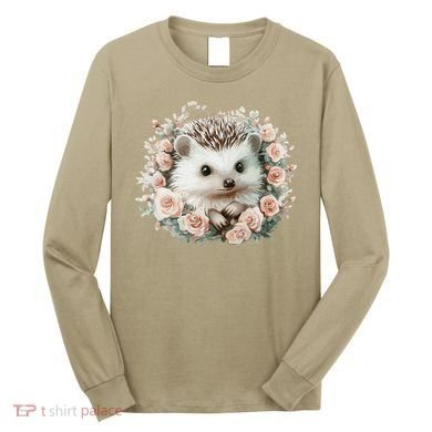 Adorable Hedgehog In Floral Frame Long Sleeve Shirt
