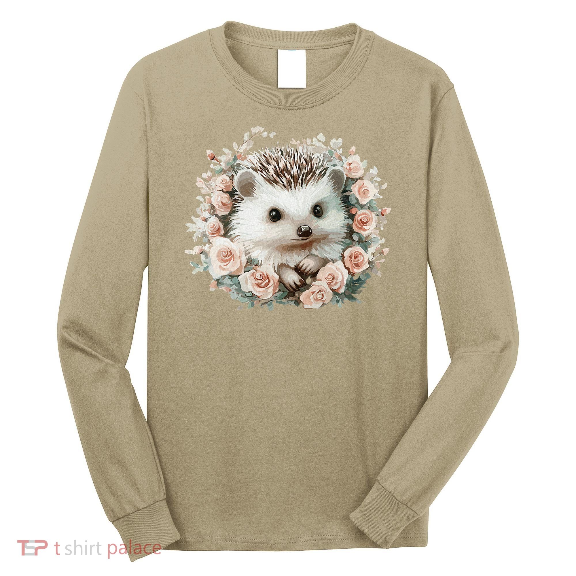 Adorable Hedgehog In Floral Frame Long Sleeve Shirt