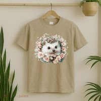 Adorable Hedgehog In Floral Frame T-Shirt thumb 2