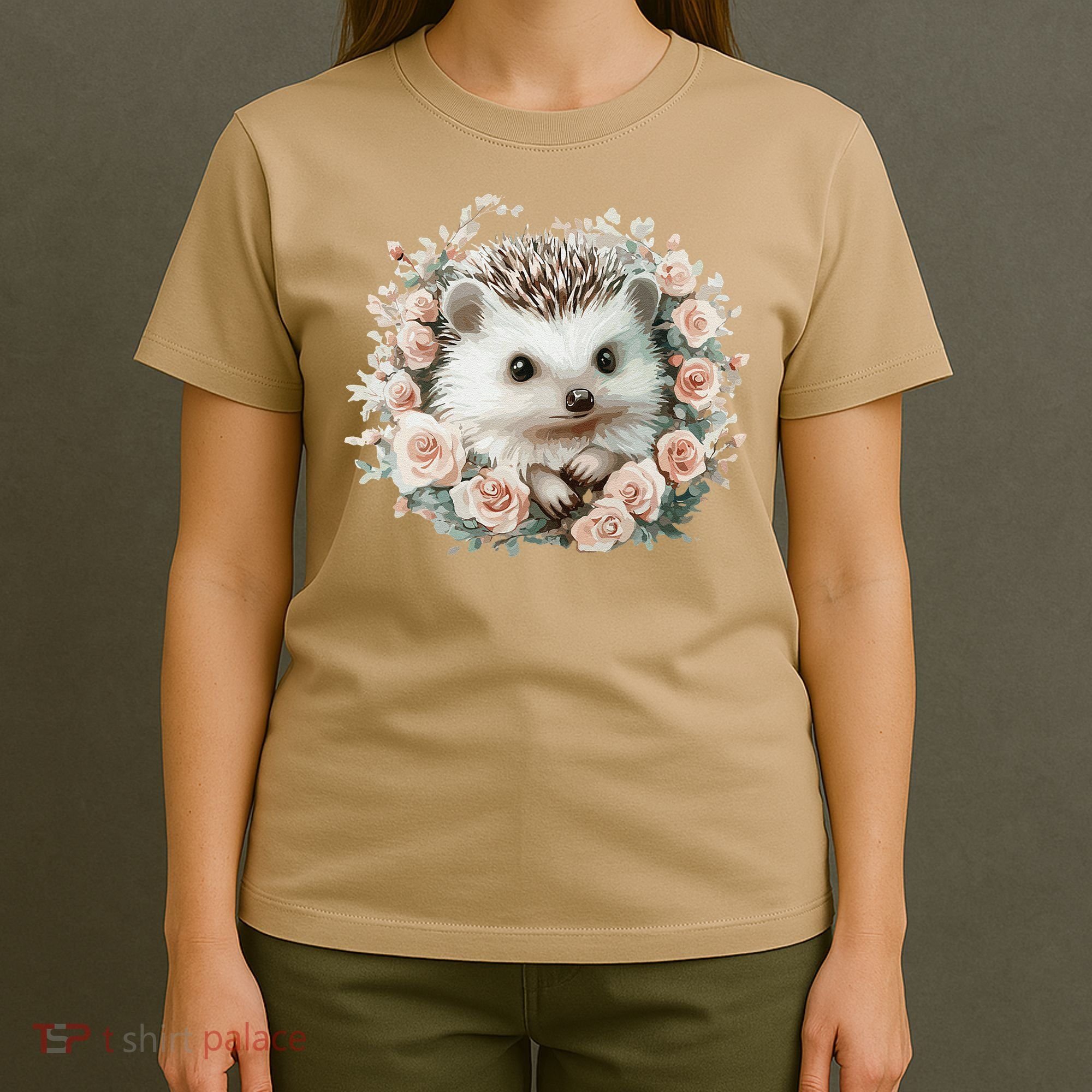 Adorable Hedgehog In Floral Frame T-Shirt