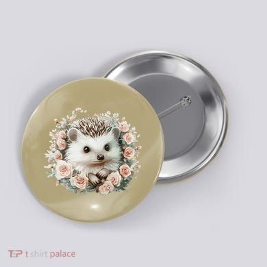 Adorable Hedgehog In Floral Frame Button