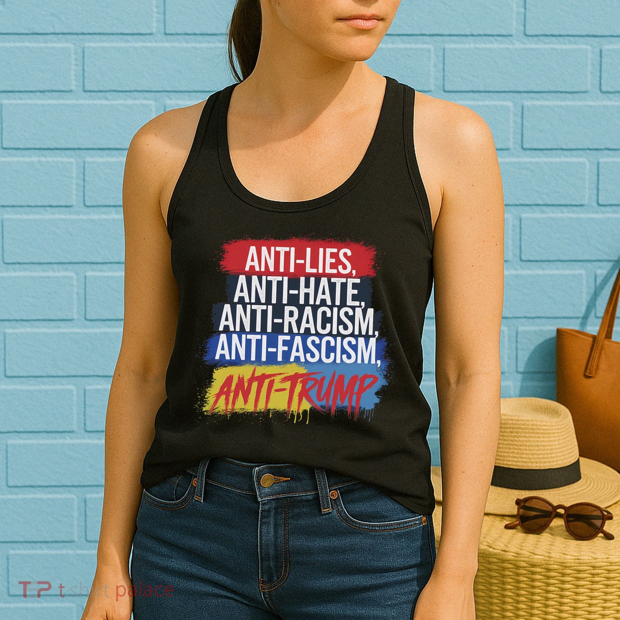 Anti Hate Lies Racism Fascism Resist Protest Trump Rally Women's Tank Top