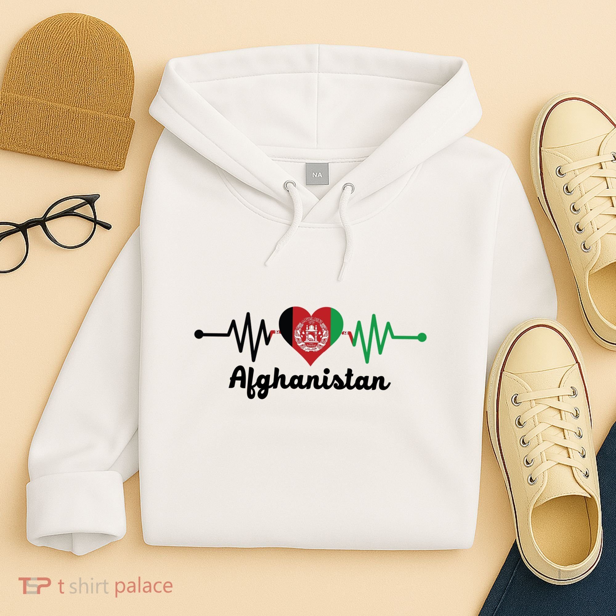 Afghanistan Heart Love Pulse Flag Support Hoodie