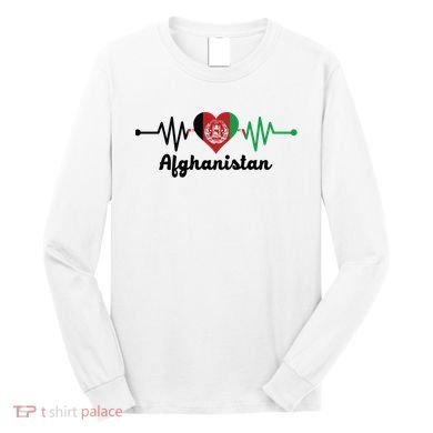 Afghanistan Heart Love Pulse Flag Support Long Sleeve Shirt