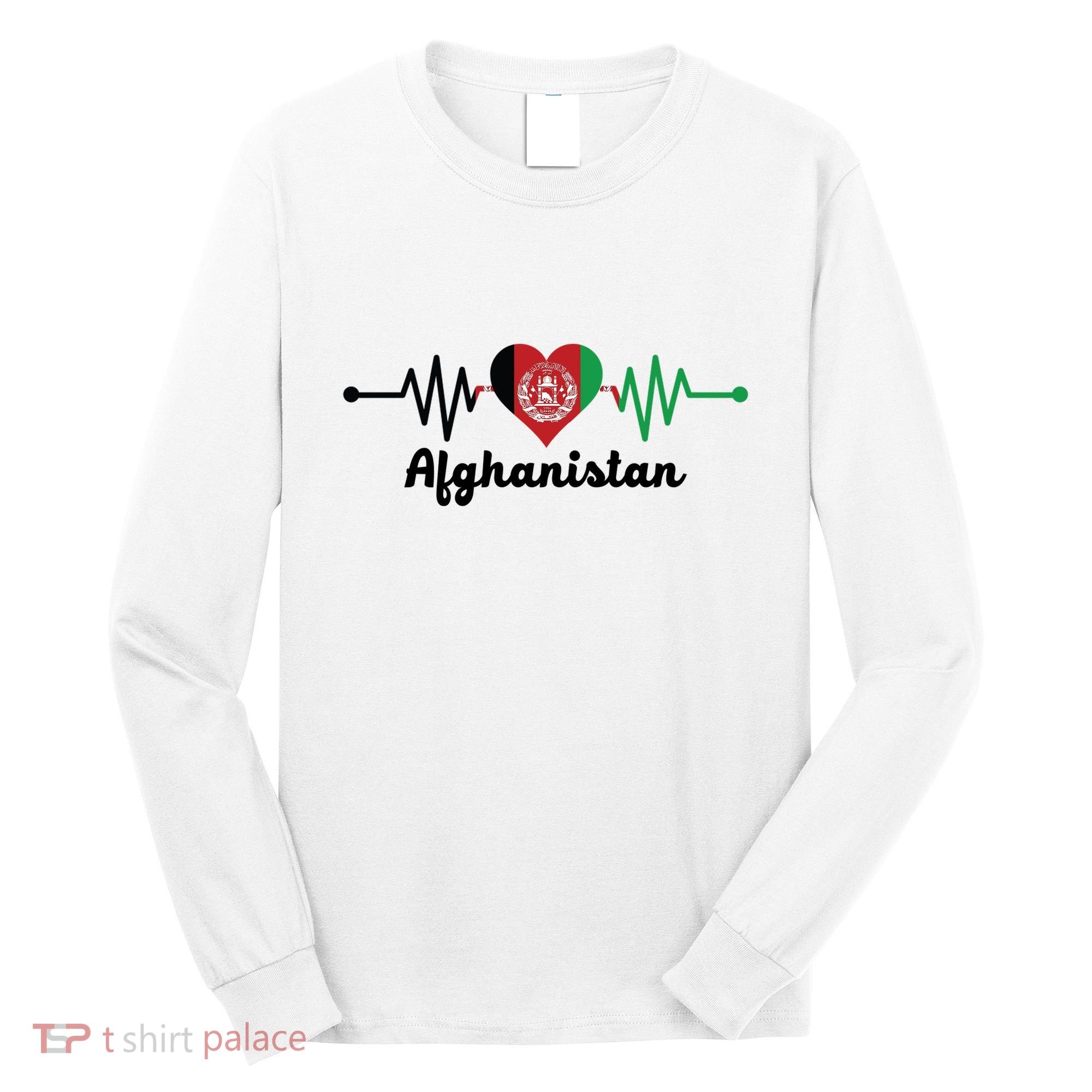 Afghanistan Heart Love Pulse Flag Support Long Sleeve Shirt