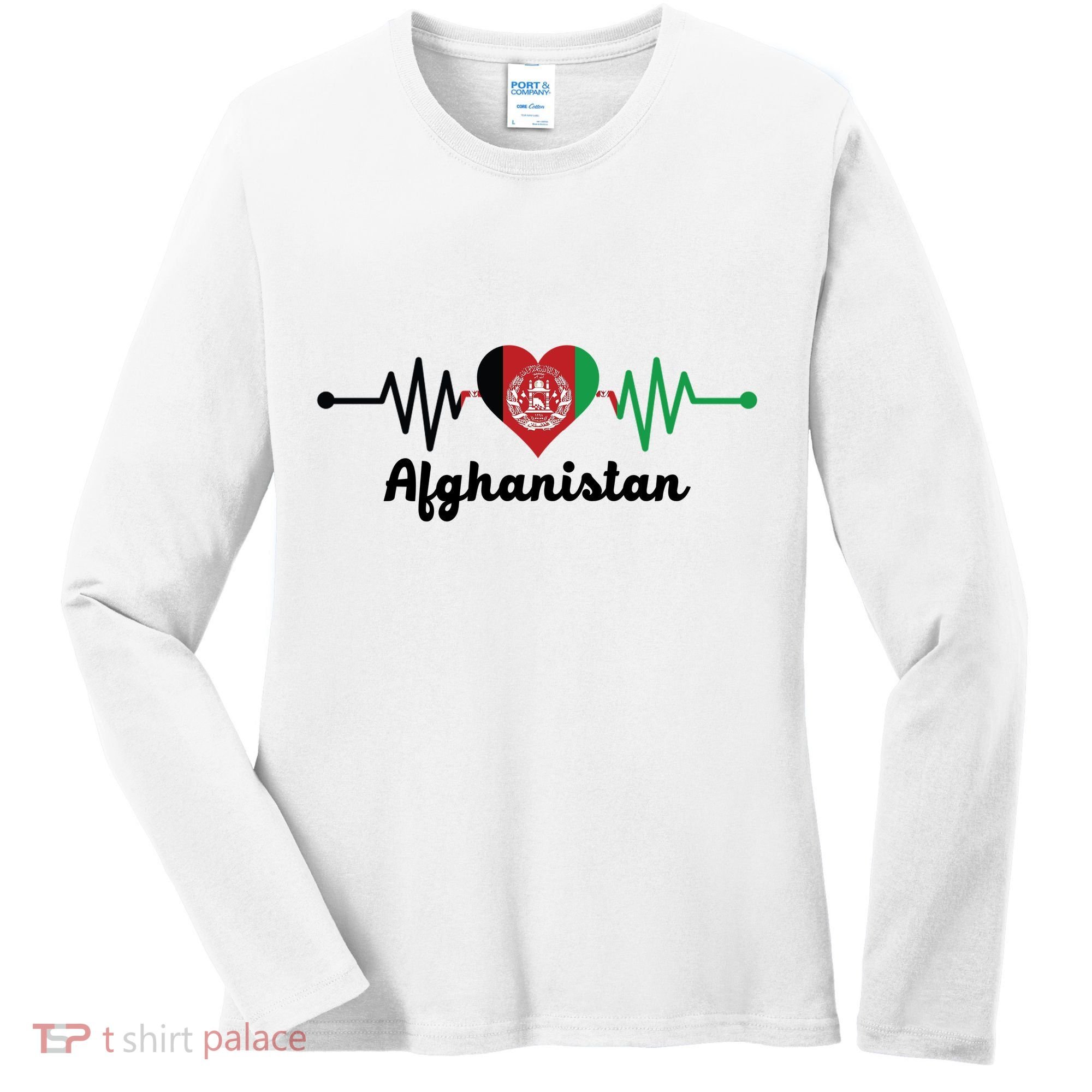 Afghanistan Heart Love Pulse Flag Support Women's Long Sleeve Shirt