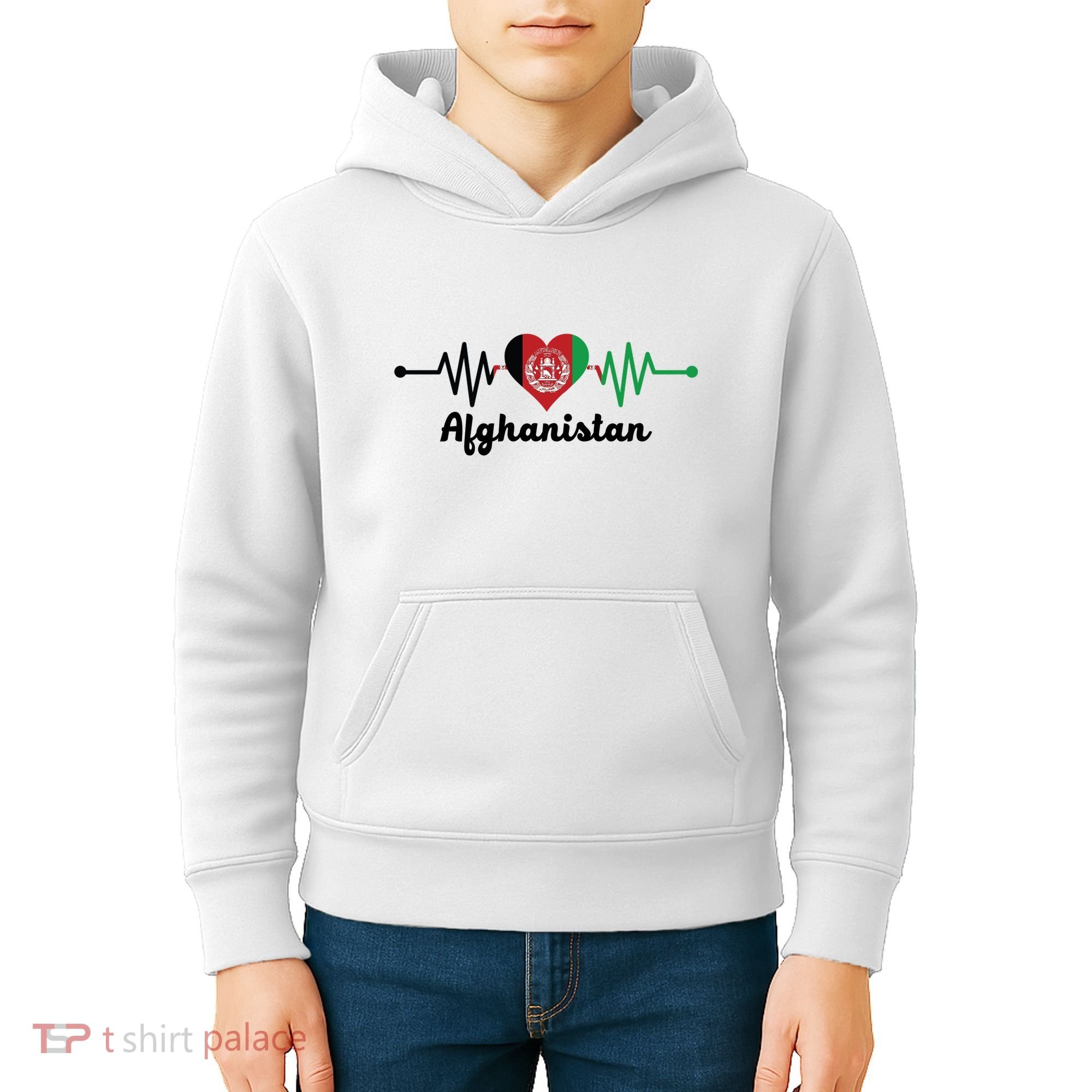Afghanistan Heart Love Pulse Flag Support Kids Hoodie