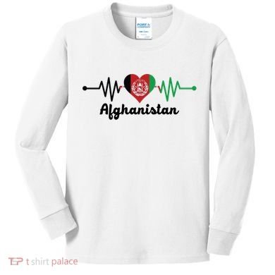 Afghanistan Heart Love Pulse Flag Support Kids Long Sleeve Shirt