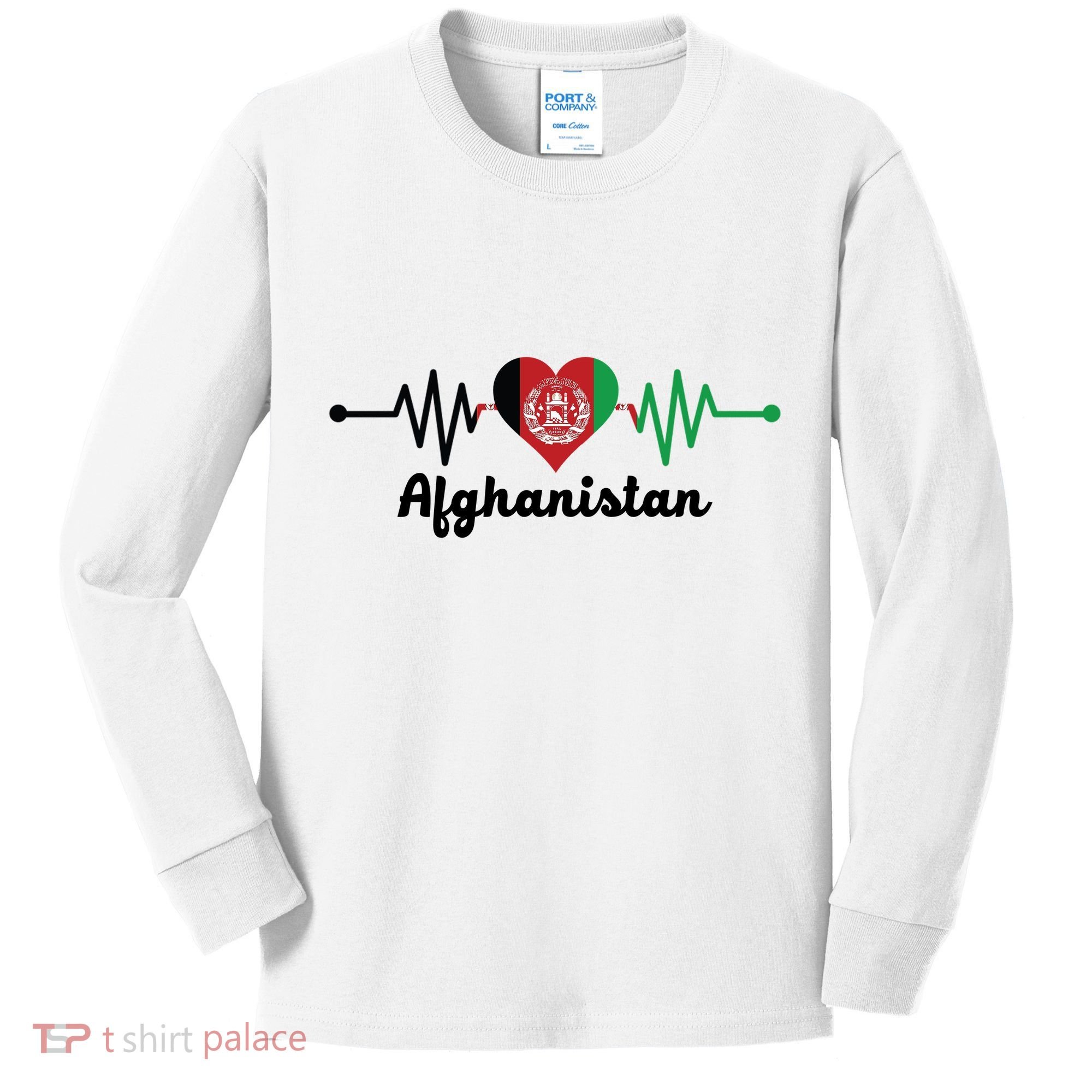 Afghanistan Heart Love Pulse Flag Support Kids Long Sleeve Shirt