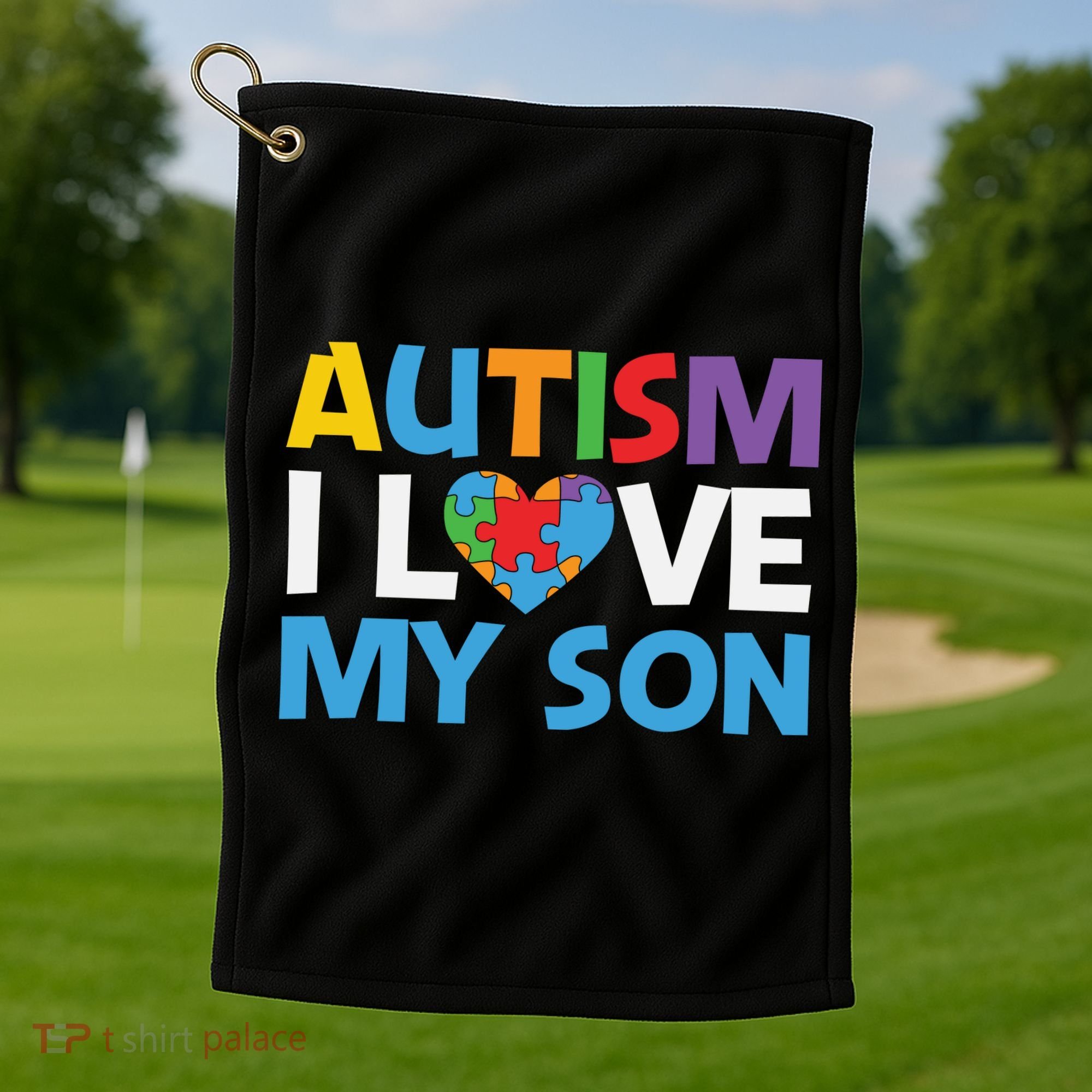 Autism Heart Love Autism Puzzle, Autism Mom Golf Towel