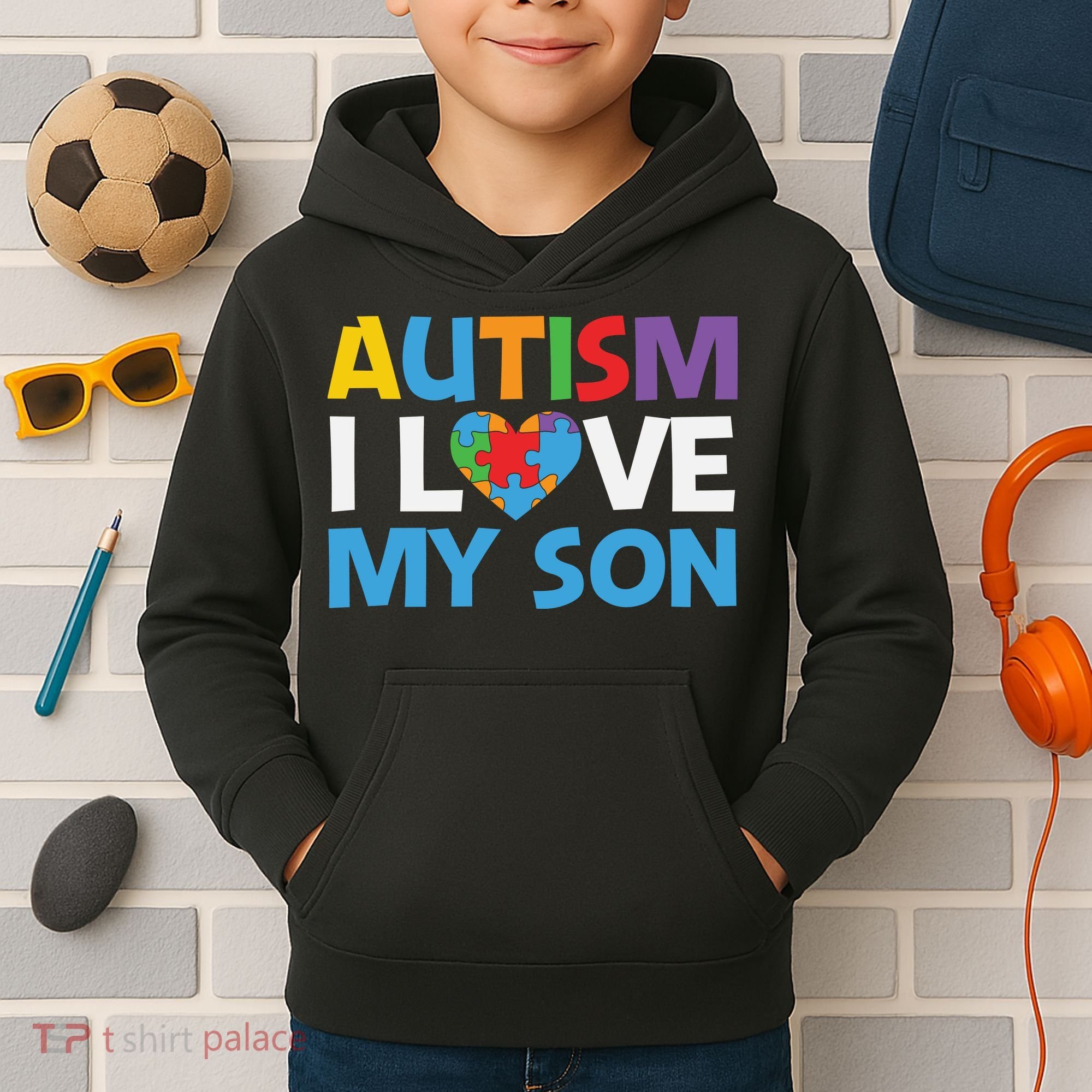 Autism Heart Love Autism Puzzle, Autism Mom Kids Hoodie