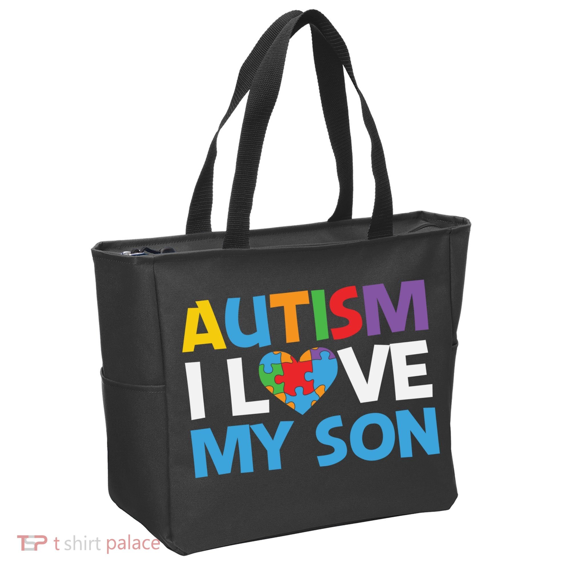 Autism Heart Love Autism Puzzle, Autism Mom Tote Bag