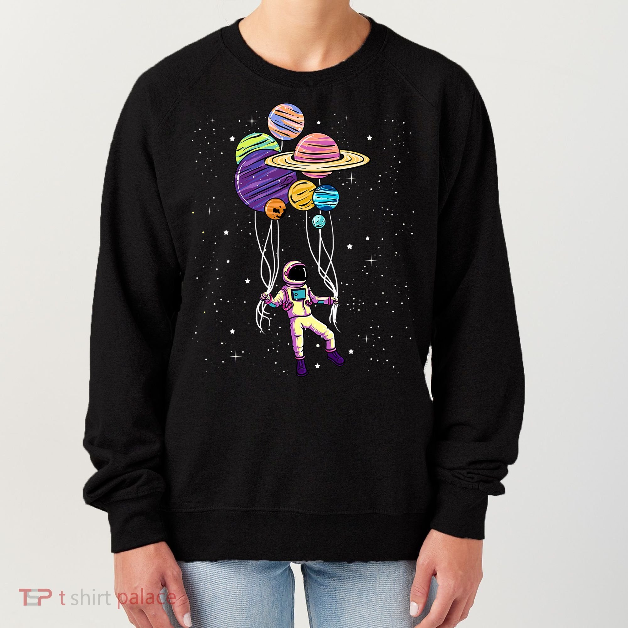 Astronaut Holding Planet Balloons STEM Kids Women's Sweatshirt