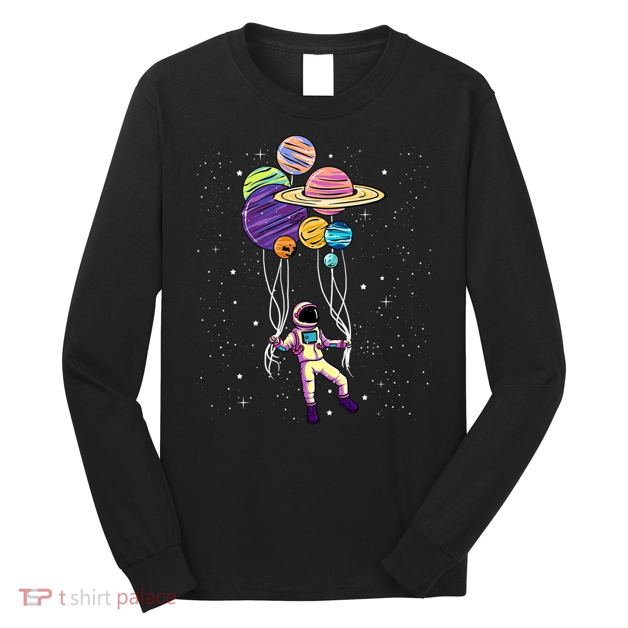 Astronaut Holding Planet Balloons STEM Kids Long Sleeve Shirt