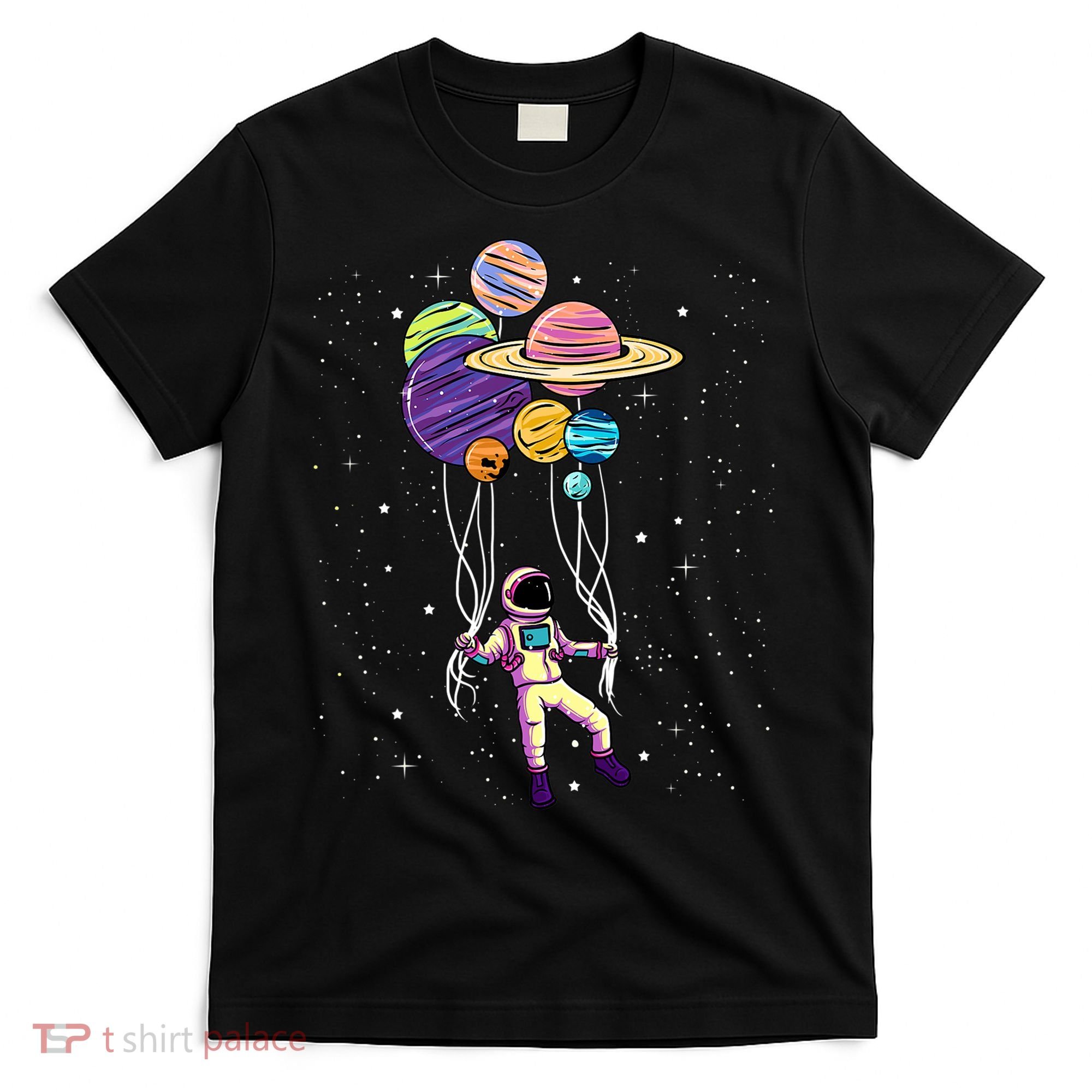 Astronaut Holding Planet Balloons STEM Kids T-Shirt