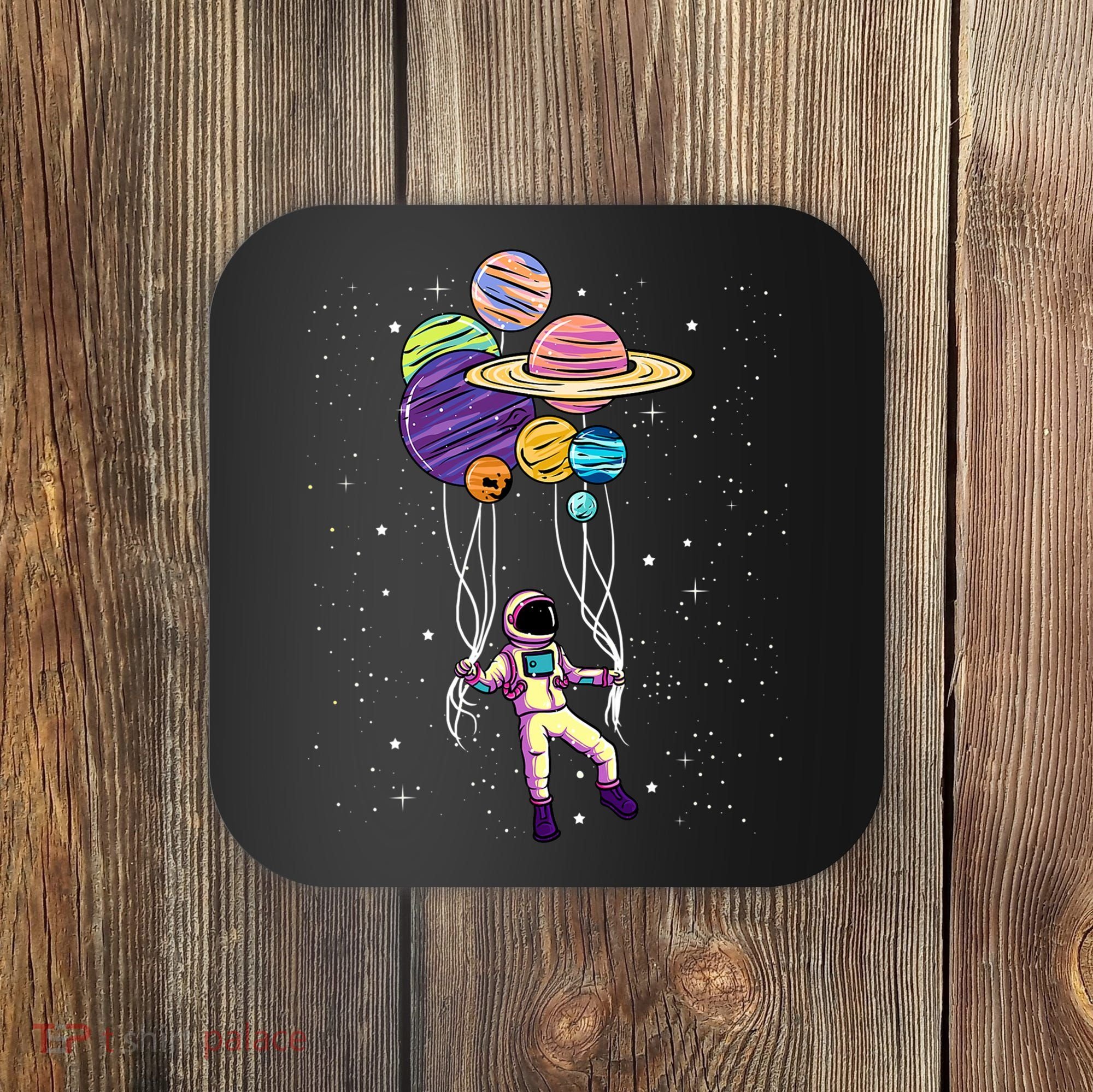 Astronaut Holding Planet Balloons STEM Kids Coaster