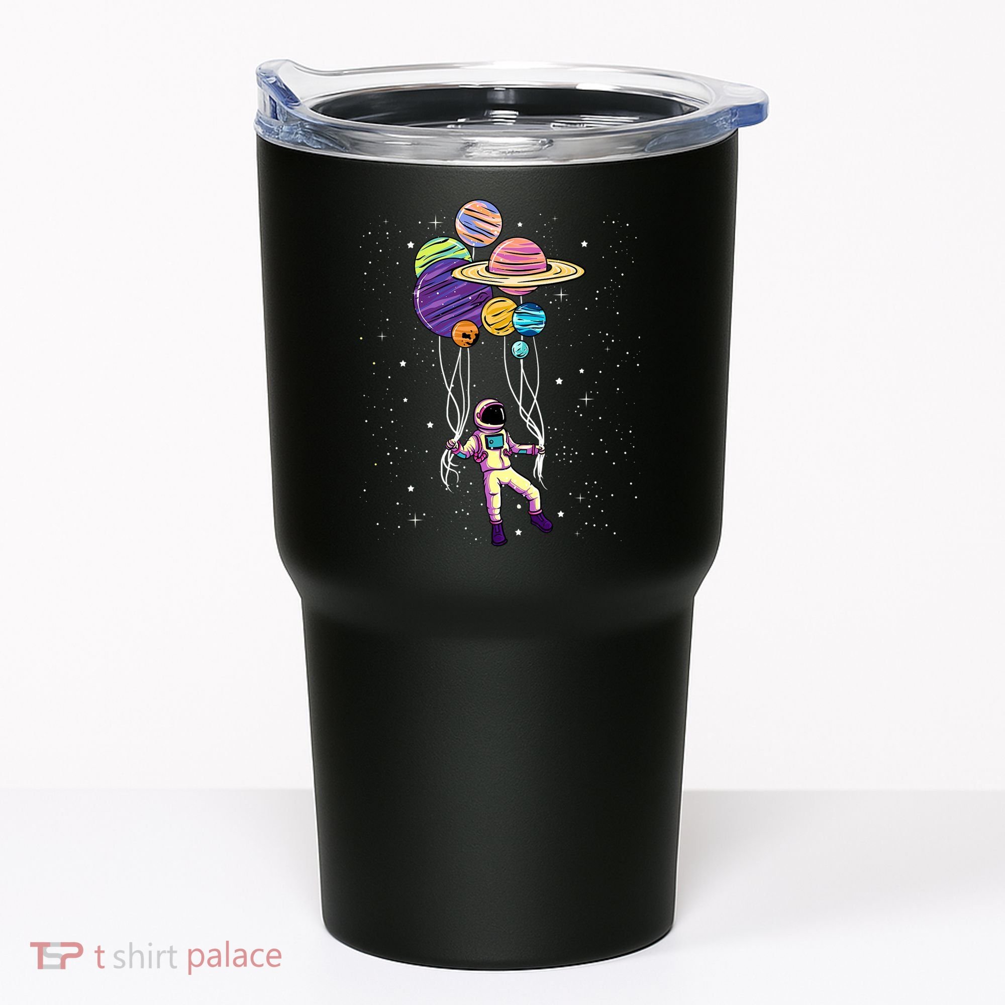 Astronaut Holding Planet Balloons STEM Kids Tumbler