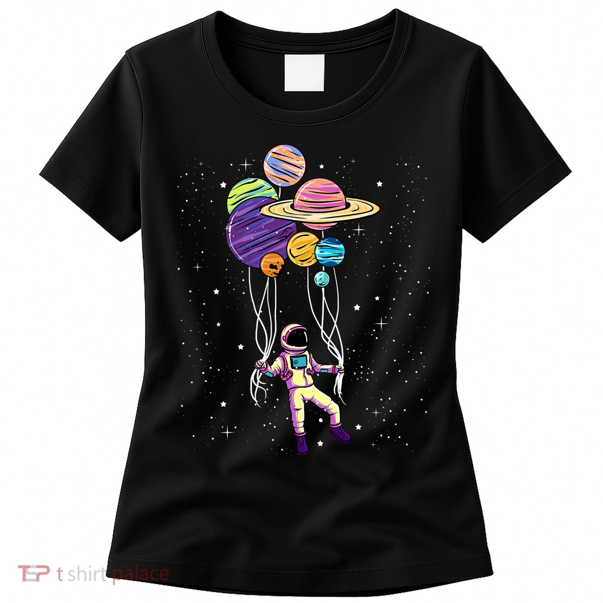 Astronaut Holding Planet Balloons STEM Kids Women's T-Shirt