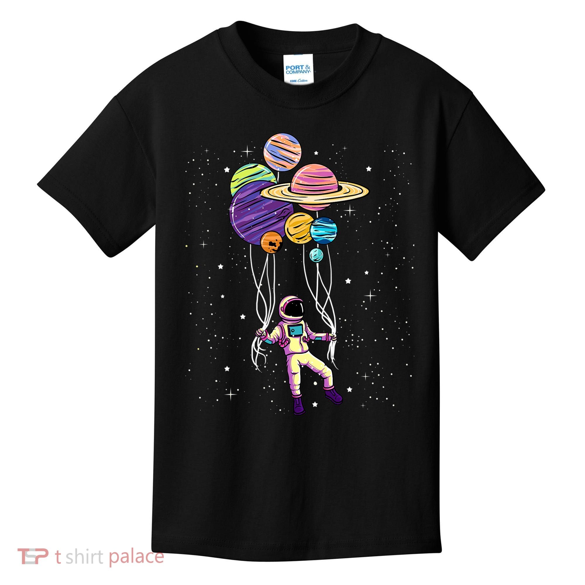 Astronaut Holding Planet Balloons STEM Kids Kids T-Shirt