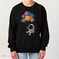 Astronaut Holding Planet Balloons Floating In Space Women's Sweatshirt thumb 0