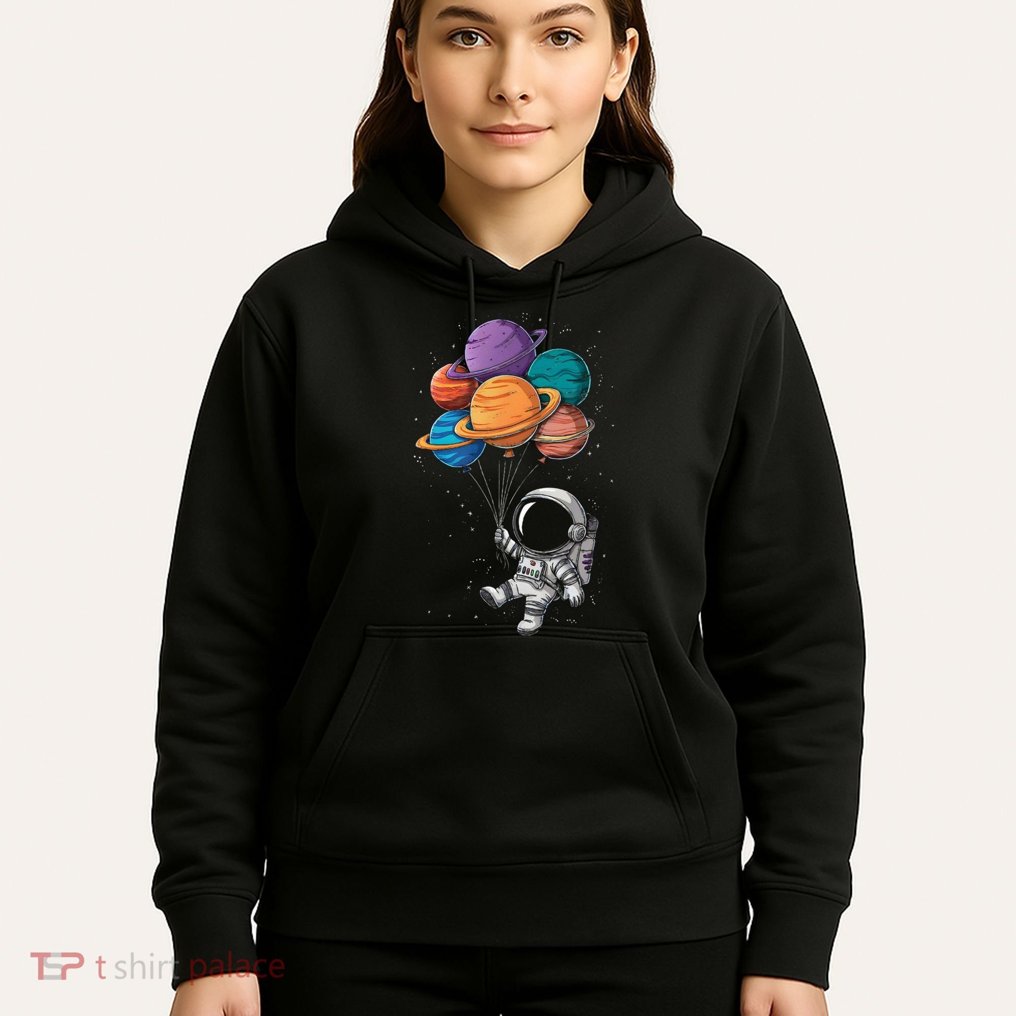 Astronaut Holding Planet Balloons Floating In Space Hoodie