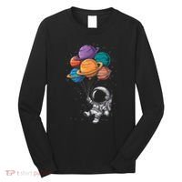 Astronaut Holding Planet Balloons Floating In Space Long Sleeve Shirt thumb 0