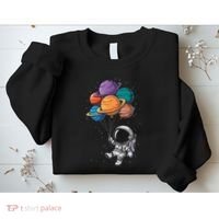 Astronaut Holding Planet Balloons Floating In Space Sweatshirt thumb 2