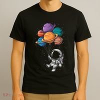Astronaut Holding Planet Balloons Floating In Space T-Shirt thumb 3