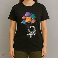 Astronaut Holding Planet Balloons Floating In Space T-Shirt thumb 4