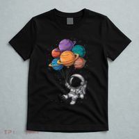 Astronaut Holding Planet Balloons Floating In Space T-Shirt thumb 5