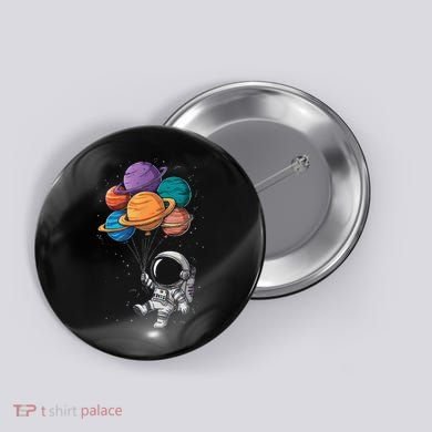 Astronaut Holding Planet Balloons Floating In Space Button