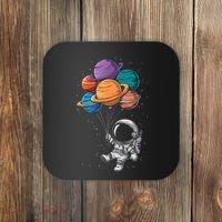 Astronaut Holding Planet Balloons Floating In Space Coaster thumb 0
