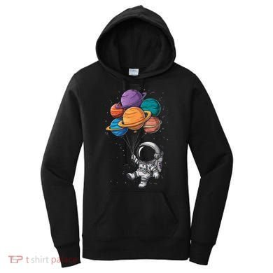 Astronaut Holding Planet Balloons Floating In Space Women's Hoodie