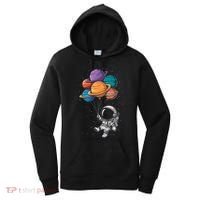 Astronaut Holding Planet Balloons Floating In Space Women's Hoodie thumb 0