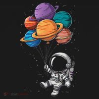 Astronaut Holding Planet Balloons Floating In Space Mousepad thumb 1