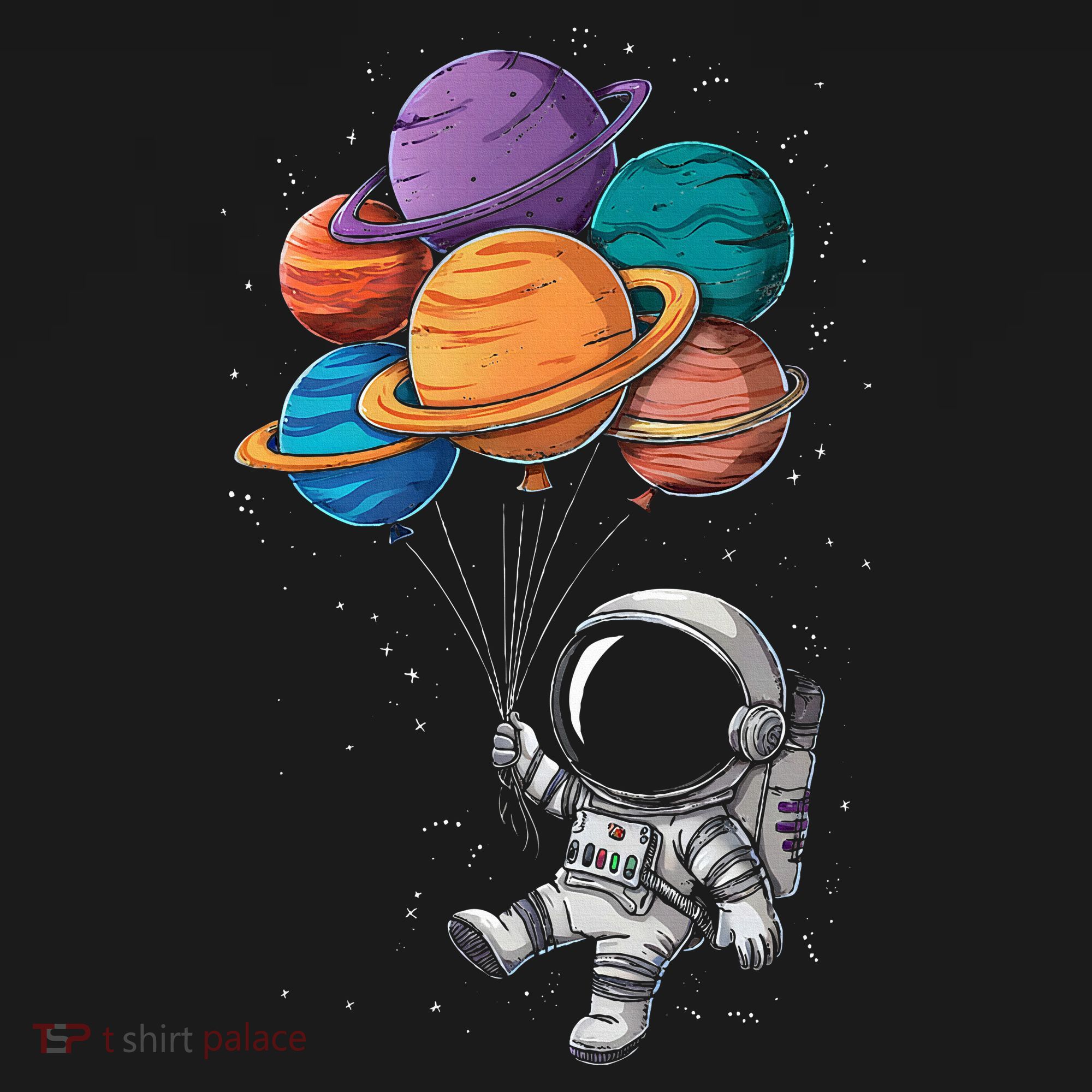 Astronaut Holding Planet Balloons Floating In Space Mousepad