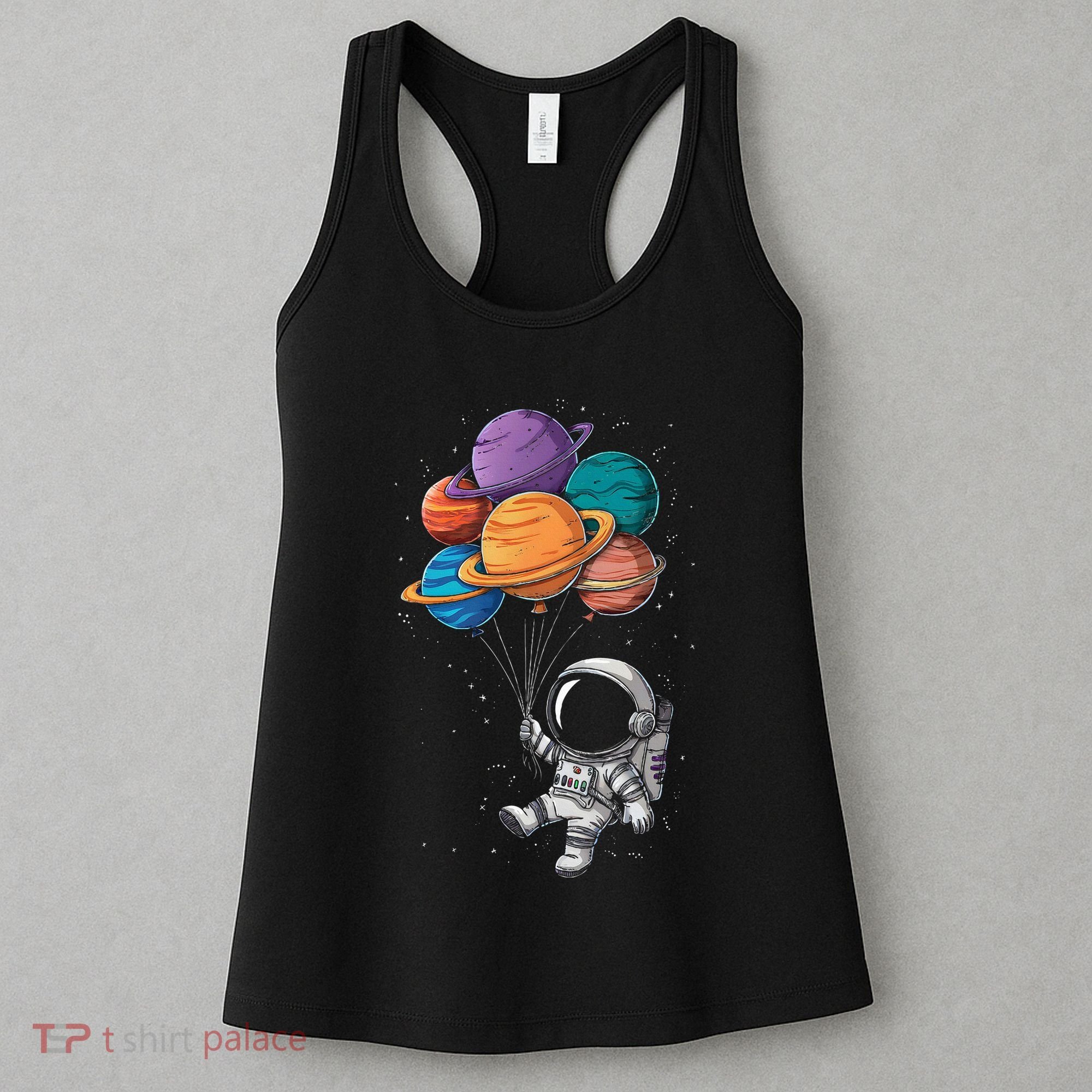 Astronaut Holding Planet Balloons Floating In Space Women's Tank Top